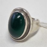 Georg Jensen sterling silver ring with jade cabochon designed by Harold Nielsen, weight 10.5g