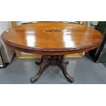 Victorian inlaid walnut oval loo table.