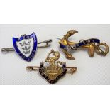 9ct gold and enamel 'HMS Inflexible' sweetheart brooch, weight 3g approx; together with two other