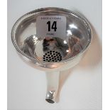 Georgian silver wine funnel with engraved crest, length 10.5cm, weight 2oz approx (no discernible