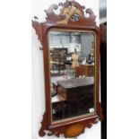 George III mahogany fret mirror with scroll surmount pierced & parcel gilt with bird over the