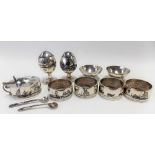 Indian white metal Niello nine piece cruet set with two salt spoons, weight overall 255.5g approx.
