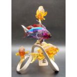 Large Swarovski crystal and metal carp group with five fishes, height 21.5cm.