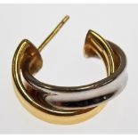 18ct yellow and white gold hoop earring, weight 3.1g approx.