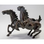 Japanese bronze group modelled as two horses, length 17cm.