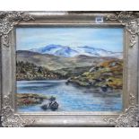 20TH SCANDINAVIAN SCHOOL Fjord landscape Oil on board Signed Synave Hjerkinn 35cm x 45cm