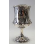 Victorian silver goblet, foliate embossed, maker HH, London 1872, height 14cm, weight 3.90oz