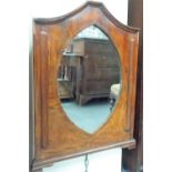 19th Century mahogany checker strung inlaid wall mirror with navette shaped mirror, the