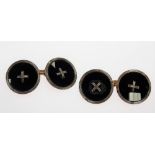 Pair of 9ct and 18ct white gold faced black enamel chain link cufflinks, weight 5.8g approx.