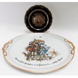 Late 19th Century German porcelain oval twin handled platter by Possneck, armorial decorated with