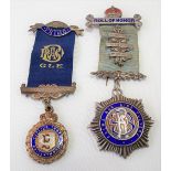 Two silver & enamel Masonic jewels, one 1930's, the other 1960's & on ribbons