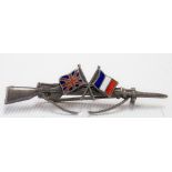Early 20th Century white metal & enamel sweetheart brooch in the form of a rifle with the Union Jack