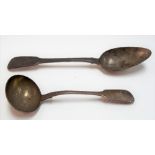 George III fiddle pattern tablespoon, London 1812, together with a Victorian silver sauce ladle,