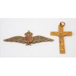 9ct gold RAF sweetheart brooch (af); together with a 9ct crucifix pendant, weight 4.2g approx.