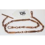 9ct rose gold fancy link double watch Albert chain, length 37cm, weight 22g approx.