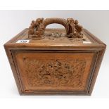 19th Century Chinese Mahjong set in carved rectangular section box, carved with figures in