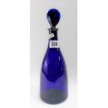 George III cobalt Bristol blue glass decanter and stopper, height 29.5cm (stopper with chips).