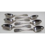 George IV Scottish silver fiddle pattern set of six tablespoons, maker D.C.R, Glasgow 1827, weight
