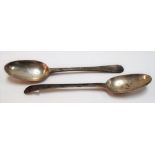 Pair of George III silver Old English pattern bright cut engraved tablespoons, maker W E?, London,