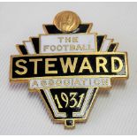 A 1931 Football Association 'STEWARD' gilt metal badge by Denton & Down, London, width 39mm