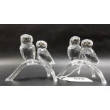 Swarovski crystal pair of owl groups, height 7.5cm.