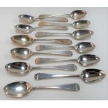 George IV silver harlequin set of twelve teaspoons, maker RC, London 1822, 1823 & 1829, weight 6.