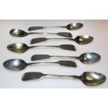 Seven various Victorian silver fiddle pattern teaspoons, weight 3.90oz approx.