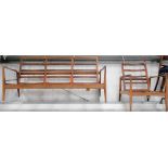 Scandinavian teak framed three-seat settee & matching recliner chair