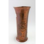 Keswick School of Industrial Arts copper Arts and Crafts cylindrical flared spill vase, embossed