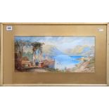 19TH CENTURY CONTINENTAL SCHOOL Italian lake landscape Watercolour 20cm x 47cm