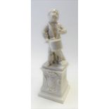 A Nymphenburg blanc de chine porcelain figure of a putto with drum upon a pedestal, after Franz