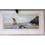 THOMAS BUSH HARDY Fishing boats off the Weymouth Coast Watercolour Signed 22.5cm x 55cm
