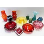 Collection of coloured art glass.