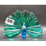 Swarovski coloured crystal model of a peacock, width 15cm.