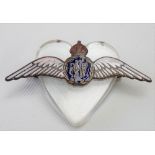 Early 20th Century heart-shaped clear celluloid enamel on metal R.A.F. sweetheart brooch