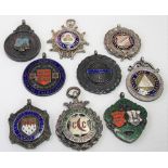 Nine silver & enamel cycling fob medals