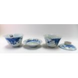 Early 20th Century Chinese blue & white underglaze decorated wine cup & saucer; together with