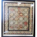 19th Century silk stitch panel embroidered with four rows of five medallions with Boteh motifs and
