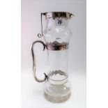 Good Victorian silver mounted glass hinge-lidded claret jug, maker JTH JHM, London 1899, height 31.