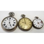 Military issue nickel case crown wind pocket watch, the white enamel dial signed W. Ehrhardt, London