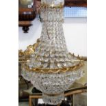 20th Century brass cut glass six light bag chandelier, height 65cm approx.