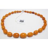 Butterscotch amber oval graduated bead necklace with 9ct rose gold clasp, length 58cm, weight 62g