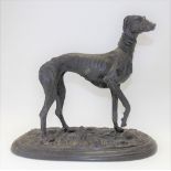 Bronze model of a greyhound on a naturalistic oval base after Mené , signed, height 24cm.