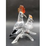 Swarovski crystal group of two hoopoe birds upon a branch, height 9.5cm.