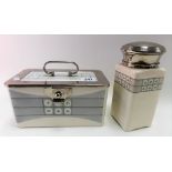 WMF silver plate mounted pottery rectangular hinge lidded lunch box, the silver plate mount with