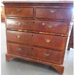 18th Century walnut veneered feather banded chest of drawers, the feather banded quarter veneered
