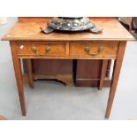 19th Century burr walnut veneered side table, the moulded top over two frieze drawers & on square