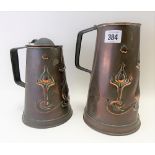 Pair of Joseph Sankey Art Nouveau graduated jugs, embossed with stylised flowers, both with