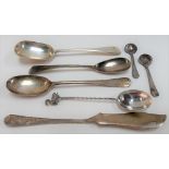 Six various silver spoons; together with a silver butter knife, weight 4oz approx.
