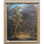 18TH CENTURY SCHOOL Deer in a wooded path Oil on canvas 67cm x 53cm